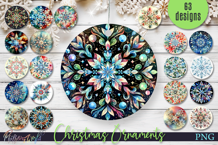 Christmas Ornament Bundle | Colorful Snowflakes PNG