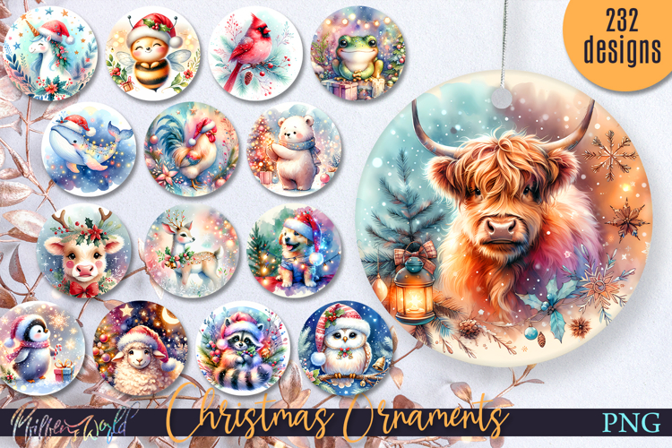 Christmas Ornaments Bundle | Cute Watercolor Animals