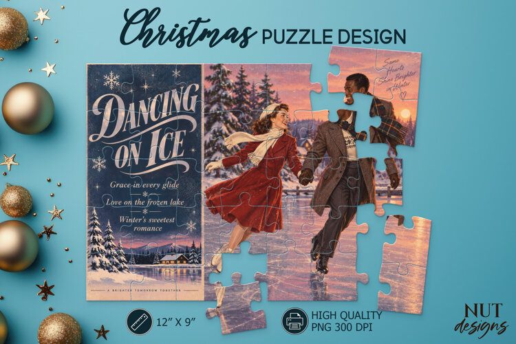 Vintage Christmas Ice Skating Puzzle, Christmas Puzzle example image 1