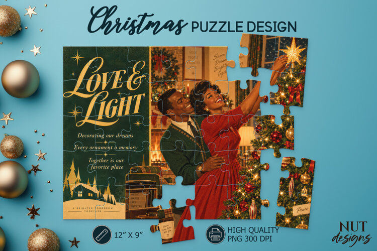Vintage Christmas Love & Light Puzzle, Christmas Puzzle example image 1