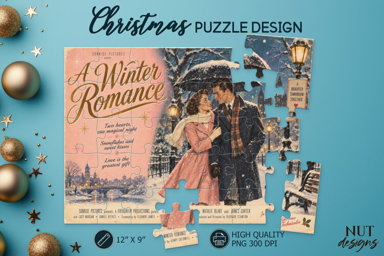 Vintage Winter Romance Puzzle, Christmas Puzzle example image 1