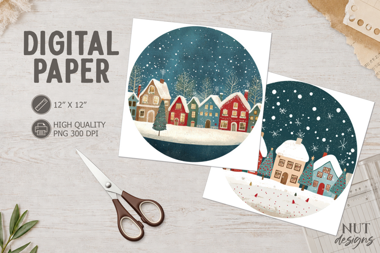 Christmas Village Digital Paper Christmas scrapbook