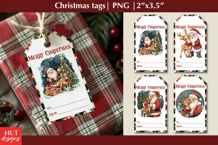 Christmas tags. Printable Gift tags with Santa Claus & Deer