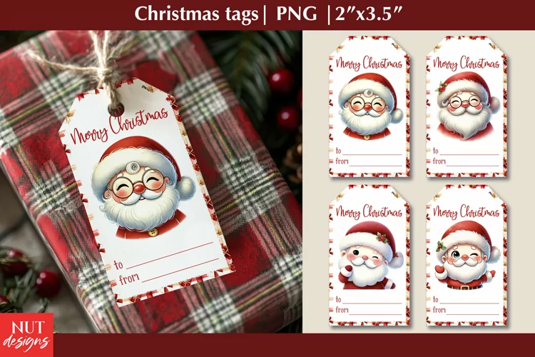 Christmas tags. Printable Gift tags with Funny Santa Claus