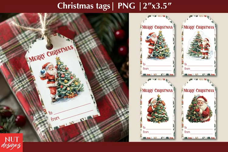 Christmas tags. Printable Gift tags with vintage Santa Claus