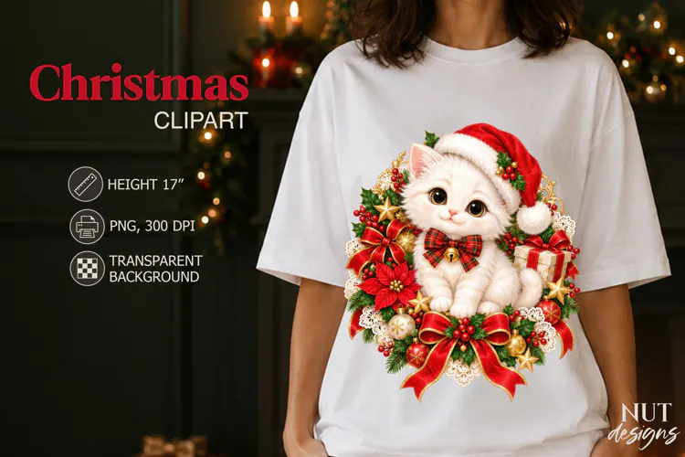Cute Christmas Kitten Clipart santa kitten with plaid bow