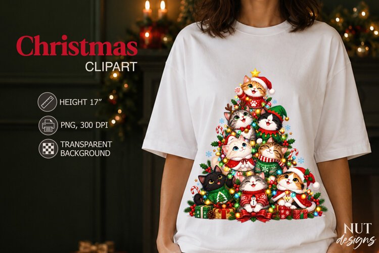 Christmas Cat Tree Clipart Funny Christmas sublimation example image 1