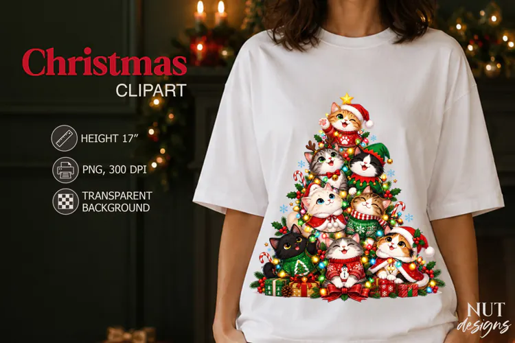 Christmas Cat Tree Clipart Funny Christmas sublimation