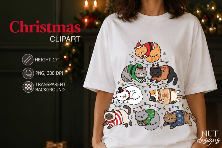 Kawaii Christmas Cats in Sweaters Funny Christmas tree example image 1