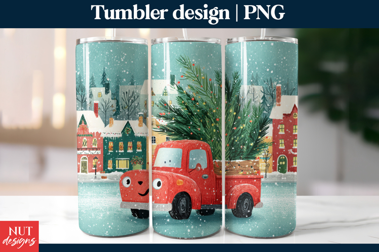 Christmas tumbler 20oz, Red Truck Christmas Tumbler PNG
