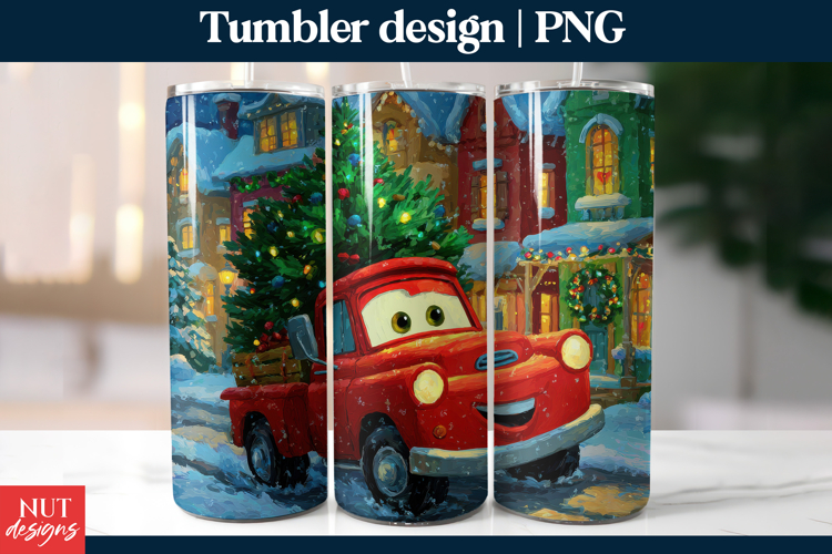Christmas tumbler 20oz, Cartoon Red Truck Tumbler PNG