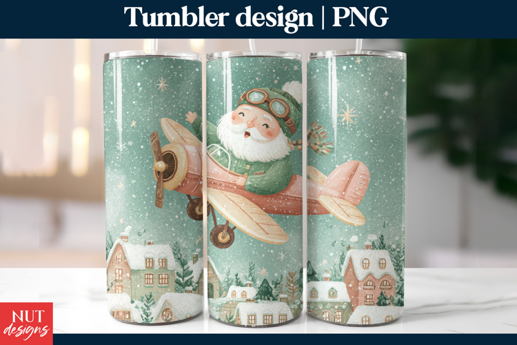 Flying Santa Christmas Tumbler PNG, Christmas tumbler wrap