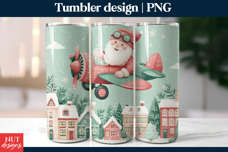 Flying Santa Christmas Tumbler PNG, Christmas tumbler wrap