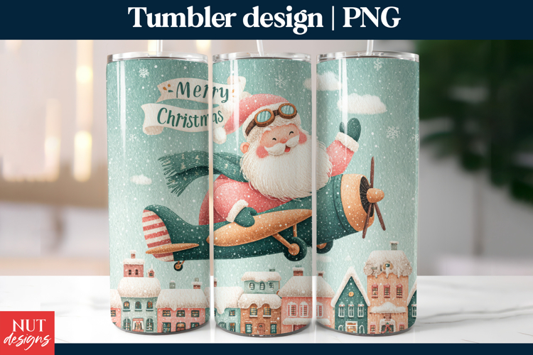 Flying Santa Christmas Tumbler PNG, Christmas tumbler wrap