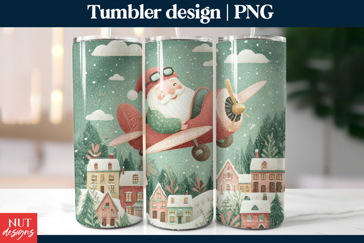 Flying Santa Christmas Tumbler PNG, Christmas tumbler wrap