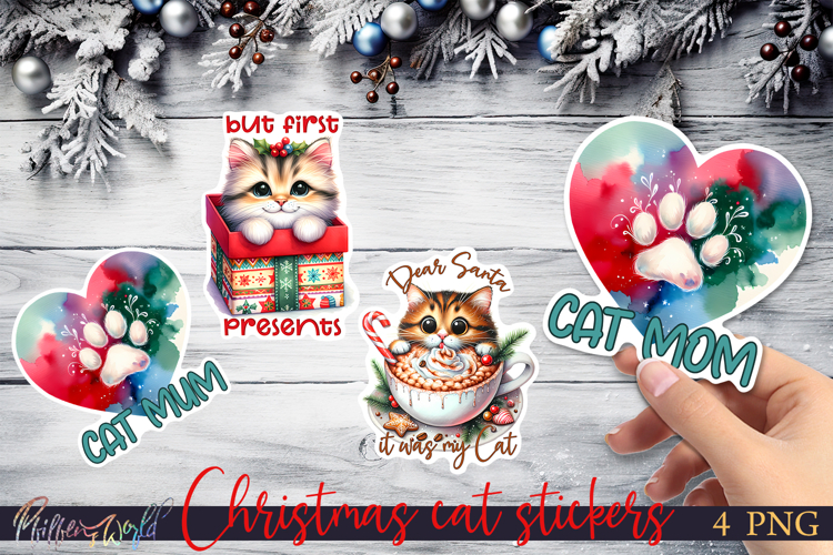 Christmas Cat Stickers | Funny Holiday Quotes | Cat mom