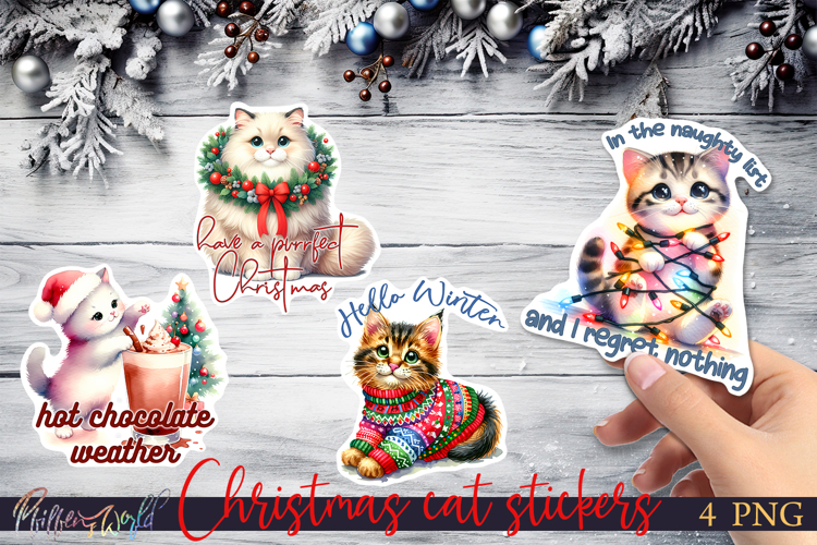 Christmas Cat Stickers | Funny Holiday Quotes | Hello winter