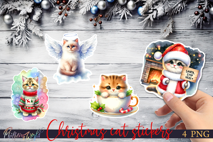 Christmas Cat Stickers | Funny Holiday Quotes | stop here