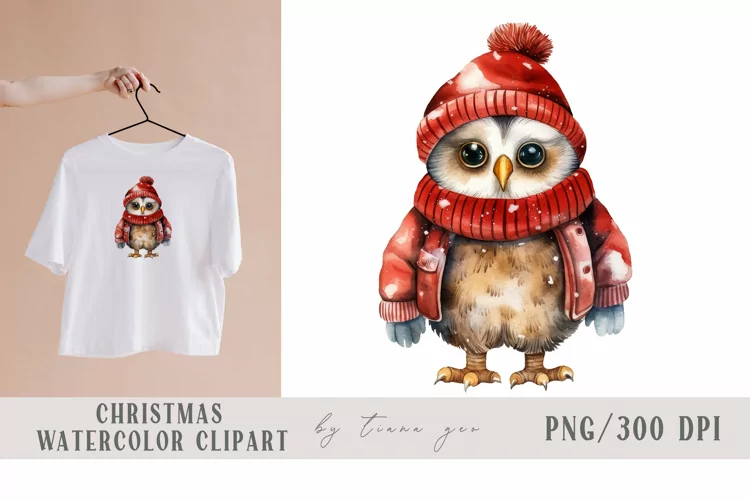 Cute watercolor Christmas winter owl clipart- 1 png
