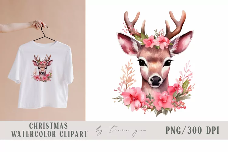 Cute watercolor Christmas reindeer baby clipart- 1 png file