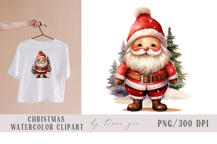 Cute watercolor Christmas gnome Santa clipart- 1 png file example image 1