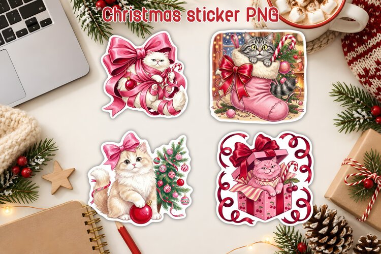 Festive Cat Sticker PNG Printable example image 1