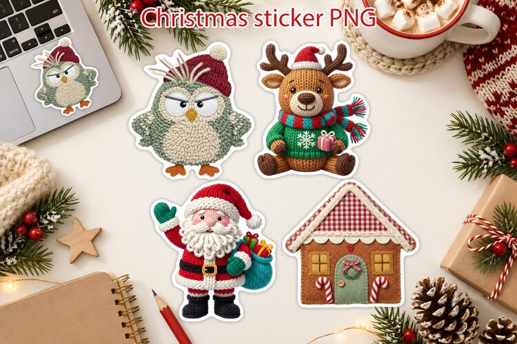 Cute Faux Yarn Christmas Character Stickers Printable example image 1