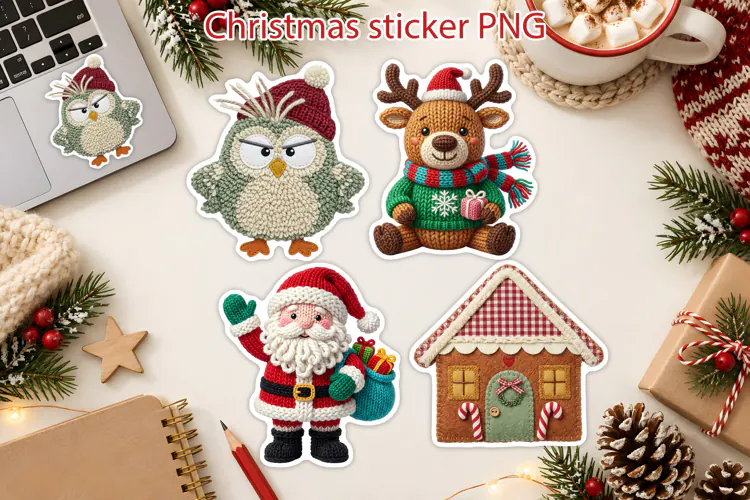 Cute Faux Yarn Christmas Character Stickers Printable