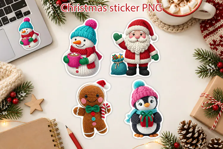 Funny Crochet Christmas Character Stickers Printable