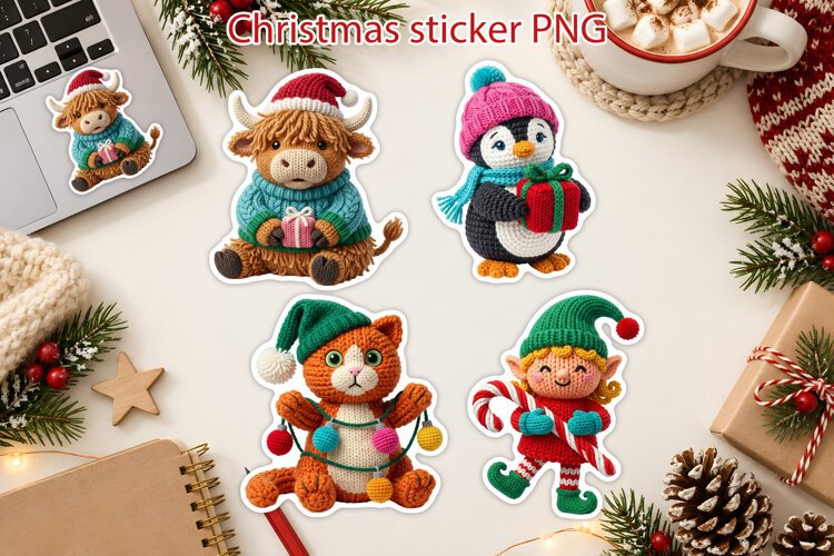 Knitted Christmas Friends Sticker Printable example image 1