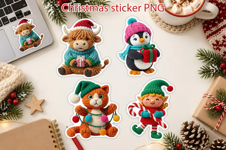 Knitted Christmas Friends Sticker Printable