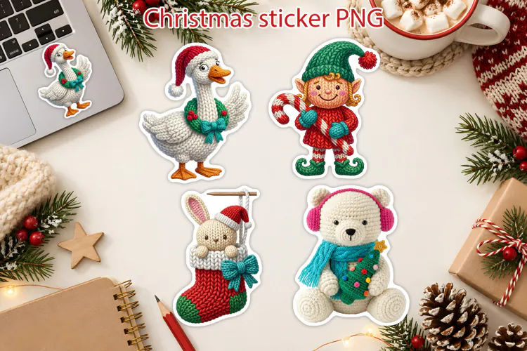 Faux Crochet Holiday Character Stickers Printable