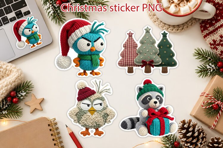 Cozy Yarn Christmas Animal Stickers Printable example image 1