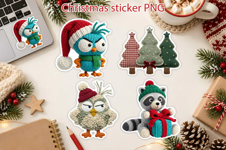 Cozy Yarn Christmas Animal Stickers Printable