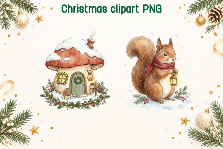 Christmas Squirrel Mushroom PNG example image 1
