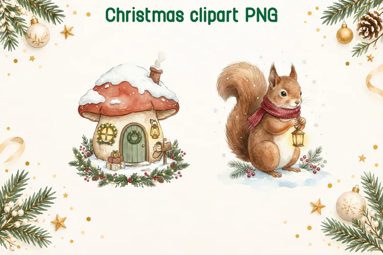 Christmas Squirrel Mushroom PNG