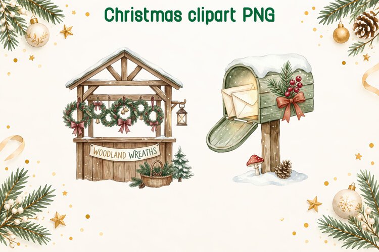Christmas Market Mailbox Clipart PNG example image 1