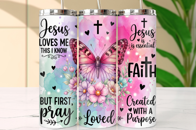 Christian 20oz Skinny Tumbler Wrap PNG, Faith Jesus Tumbler