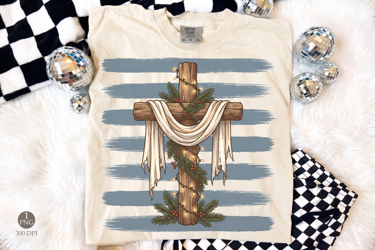 Christian Christmas Cross PNG, Rustic Faith Holiday