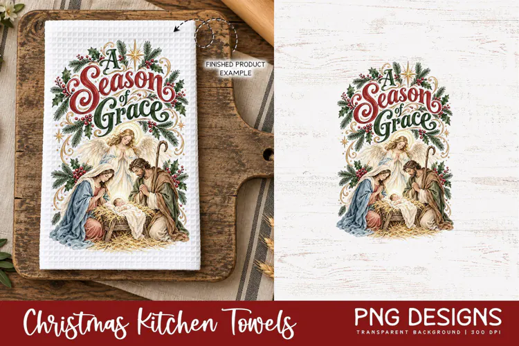 Christmas Kitchen Towel PNG | Vintage Sublimation Design