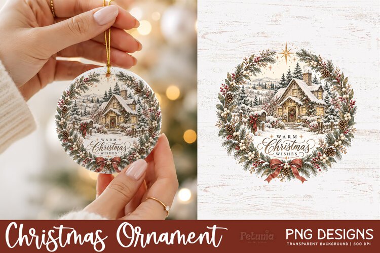 Vintage Christmas ornament PNG with a trendy and popular nostalgic watercolor illustrations