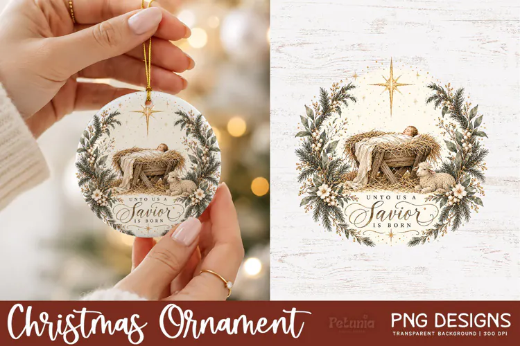 Christian Nativity Ornament | Vintage Christmas PNG