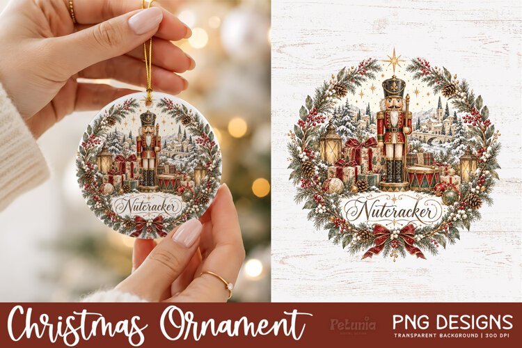 vintage christmas sublimation png design being used as christmas ornamente print