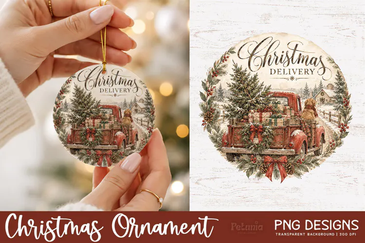 Vintage Christmas Truck Ornament | Sublimation PNG
