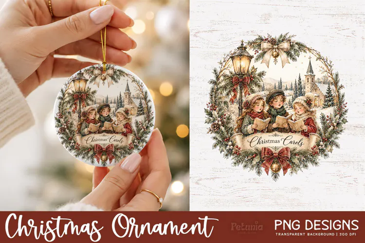 Vintage Christmas Carolers Ornament | Sublimation PNG