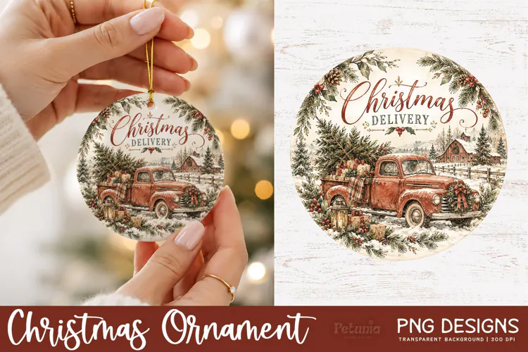 Rustic Christmas Truck Ornament | Sublimation PNG