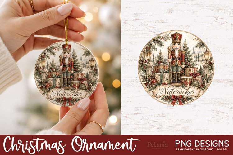 Vintage Christian Christmas ornament PNG featuring watercolor Nativity and religious Christmas artwork in soft muted colors for sublimation and holiday crafts.
