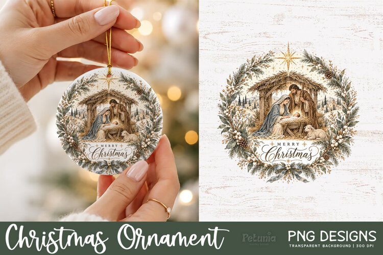 Vintage Christmas PNG, Christian Nativity Ornaments example image 1