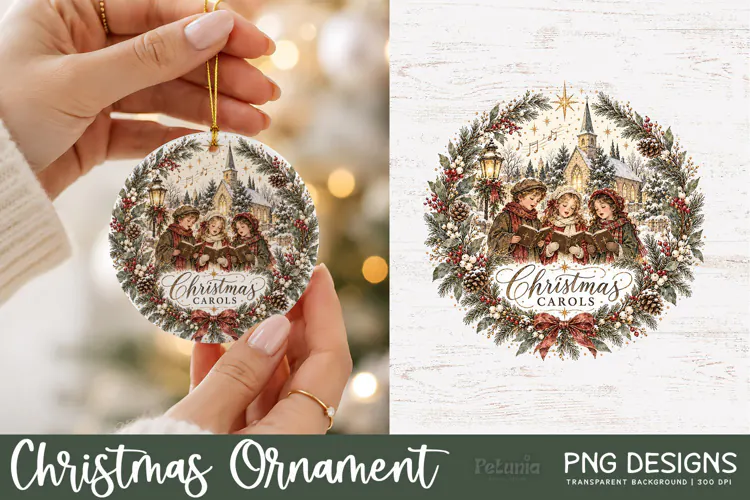 Vintage Christmas PNG, Christmas Carols Ornaments