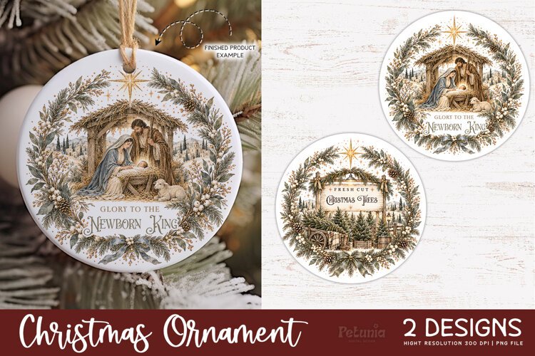 Christian Christmas Ornaments PNG collection featuring vintage watercolor Christmas illustrations, faith-inspired sayings and muted holiday colors.